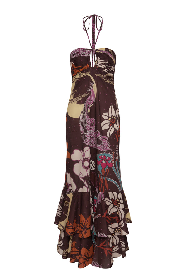 Sevillana Cotton Dress / Brown Moonlight Garden
